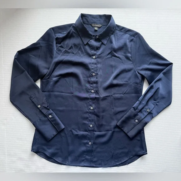 Banana Republic Factory Silky Classic Shirt Button-Up Preppy Navy Size S - Picture 1 of 11